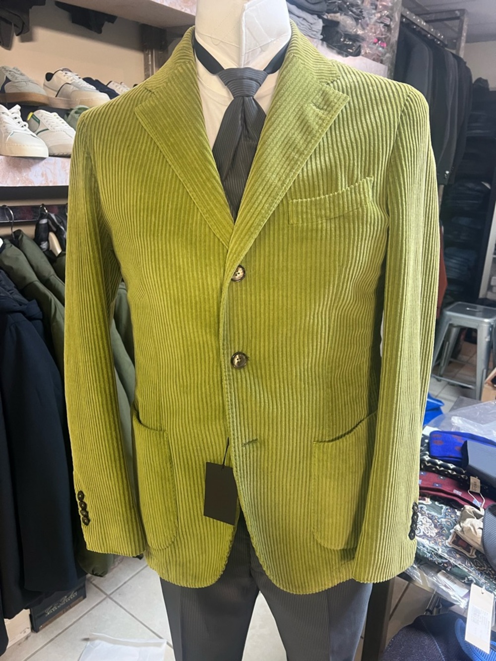 Axel’s Of Vail Colorado Corduroy Sport Coat Jacket Blazer Lime Green IT 48R Mens
